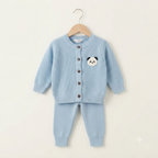 Baby Blue Panda Patch Ribbed Knit Cardigan Set