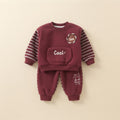 Cool Fleece Sweatshirt & Striped Trousers Set- Maroon
