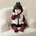 Cute Plaid Bow Accent Knit Sweater and Pants Set for Girls