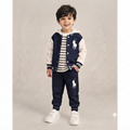 Polo Boy 3-Piece Varsity Jacket, Striped Hoodie, and Jogger Set-Blue