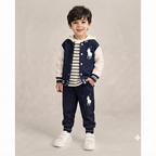 Polo Boy 3-Piece Varsity Jacket, Striped Hoodie, and Jogger Set-Blue