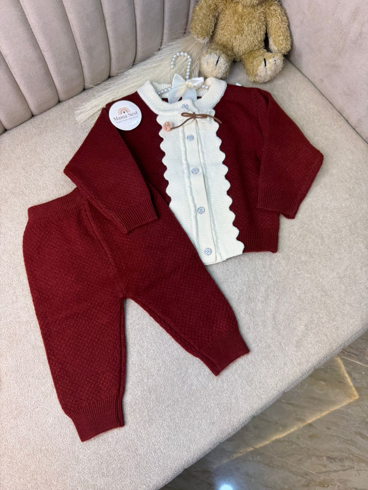Baby Maroon Knit Suit
