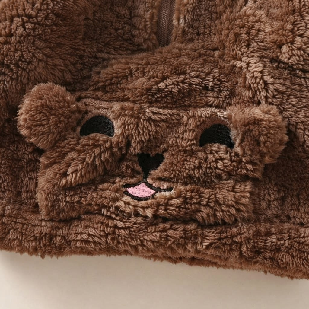 Cute Brown Bear Fluffy Winter Tracksuit for Kids