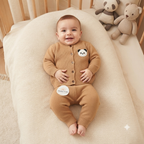 Baby Blue Panda Patch Ribbed Knit Cardigan Set-Brown