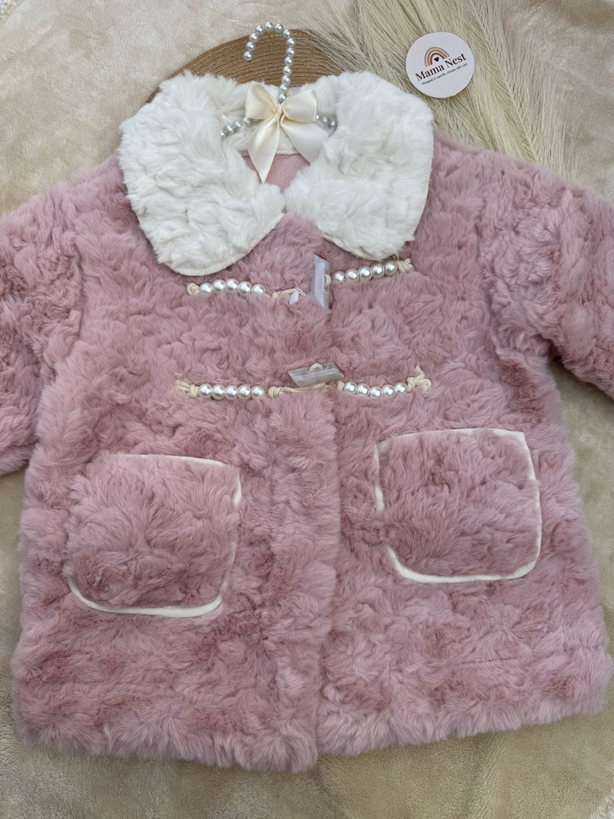 Luxury Pearl Fur Baby Coat – Blush Pink
