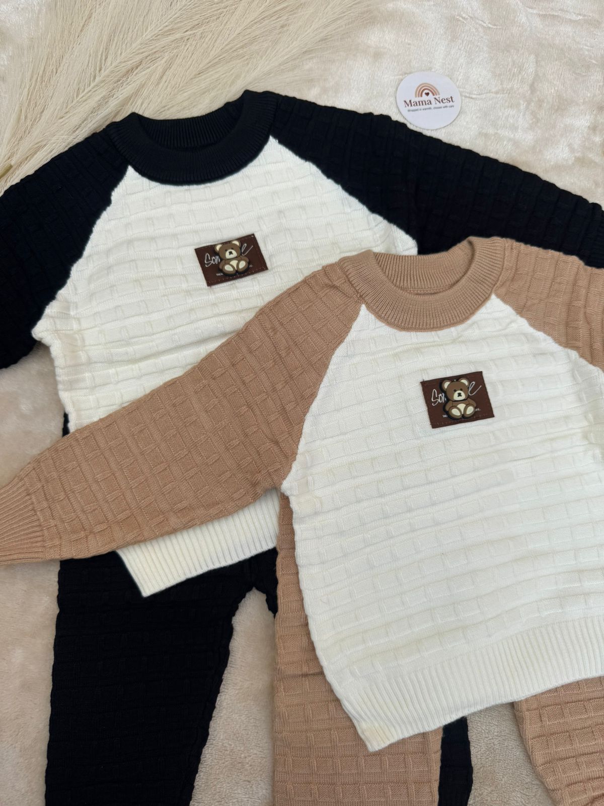 Midnight Teddy Wool Set (Black & White)