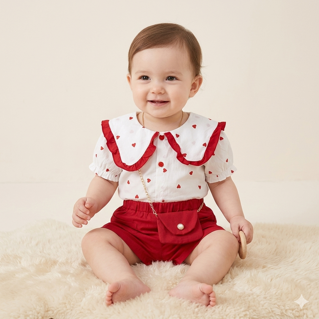 Sweetheart Red & White 2-Piece Outfit with Mini Purse