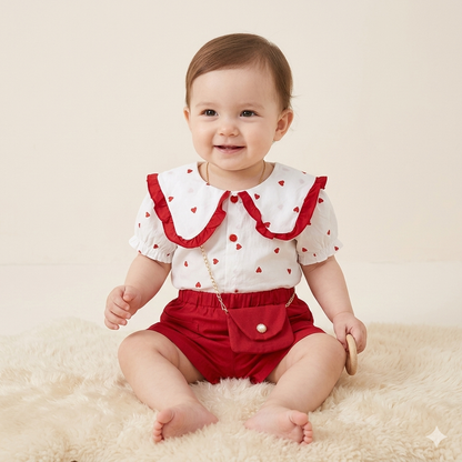 Sweetheart Red & White 2-Piece Outfit with Mini Purse