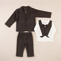 Little Gentleman Plaid Suit & Vest Outfit- Brown