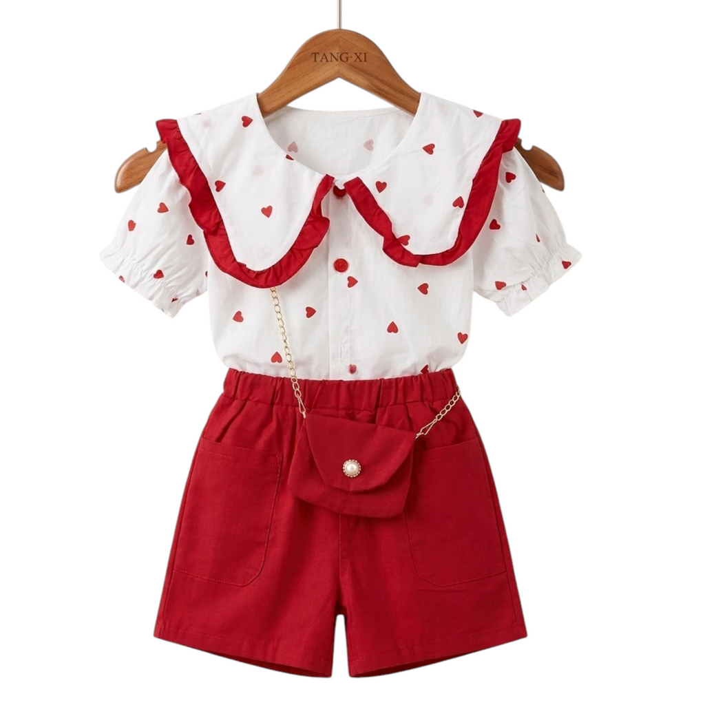 Sweetheart Red & White 2-Piece Outfit with Mini Purse