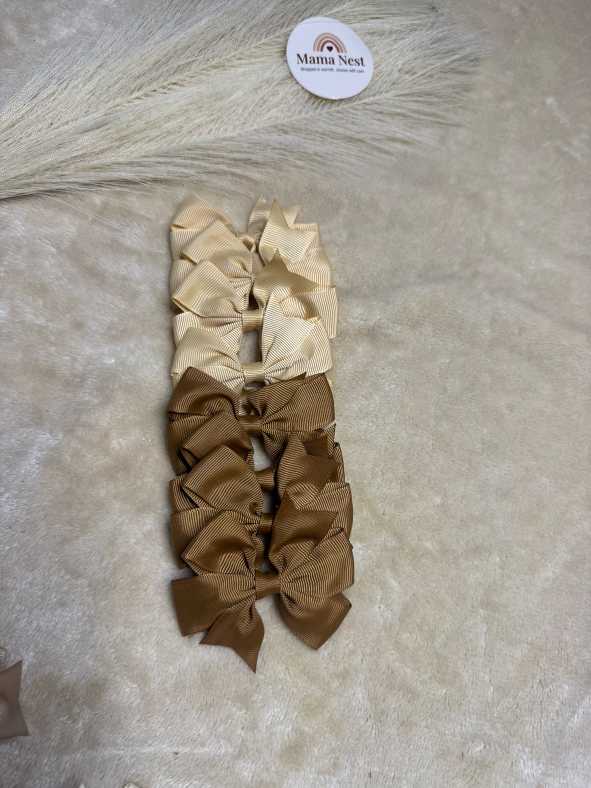 Mini Bow Pins set-Beige Brown