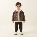 Cozy Faux-Leather Jacket & Corduroy Pants 2-Piece Set