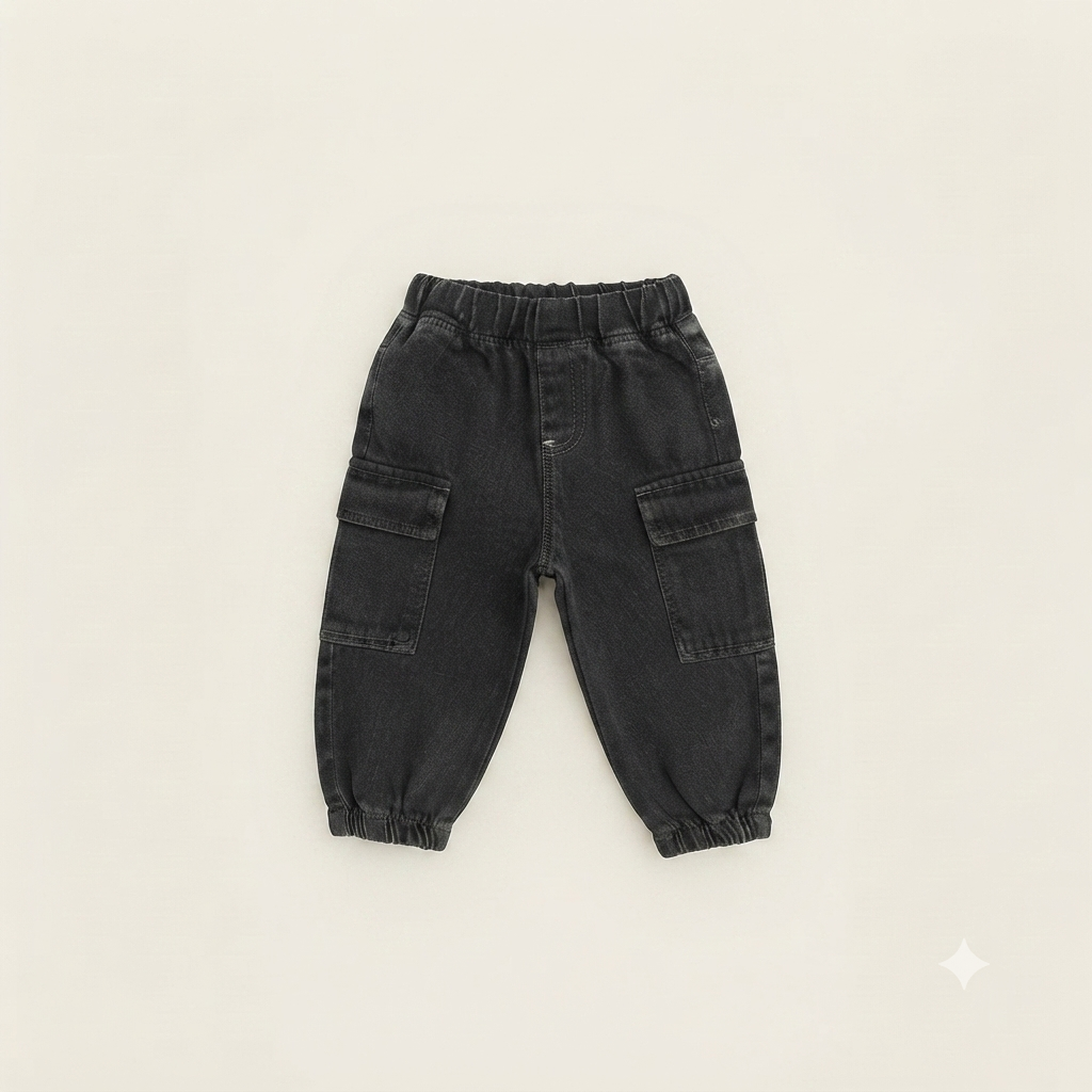 Toddler Black Denim Jacket and Cargo Joggers Set