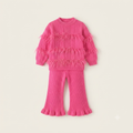 Hot Pink Feather Knit Sweater & Flare Pants Set