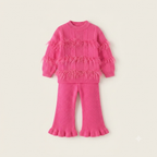 Hot Pink Feather Knit Sweater & Flare Pants Set