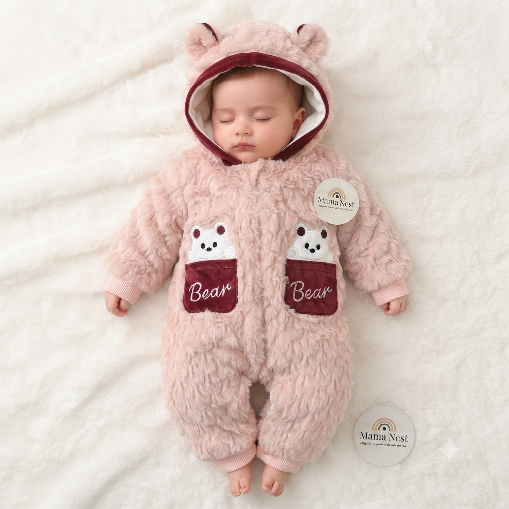 Blush Pink Fur Bear Romper