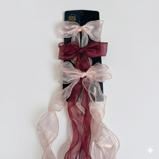 Princess Organza Long Tail Bow Clips – Set of 3