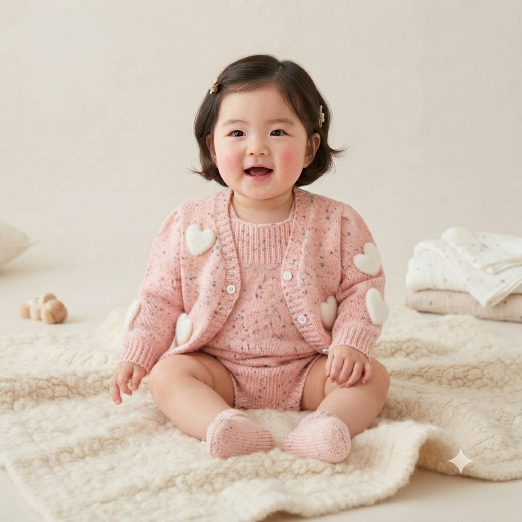 Pastel Pink Confetti Knit Heart Cardigan & Romper Set