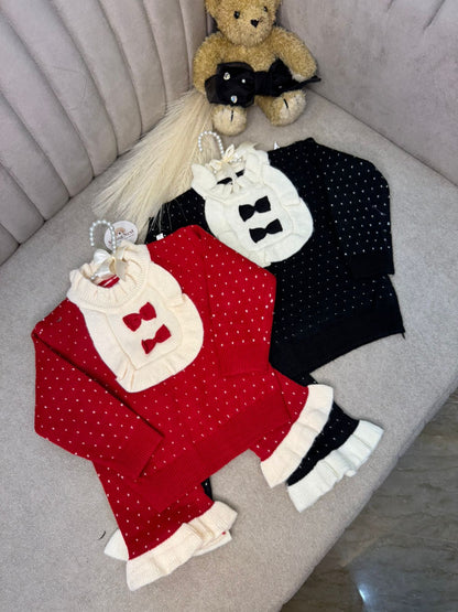 Black Bow Charm Knit Set