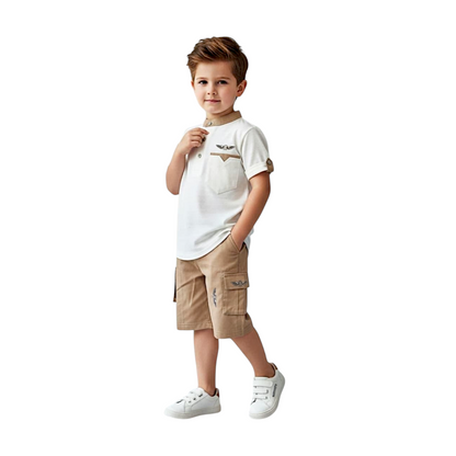 Classic Polo Cargo Set – White & Brown