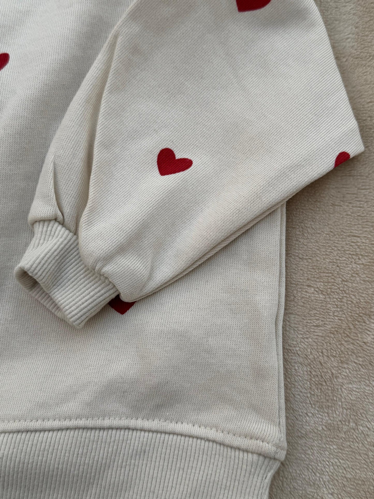 Cream Heart Fleece Sweatshirt & Black Trouser Set