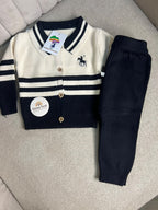 Black & White Striped Knit Baby Cardigan and Pants Set