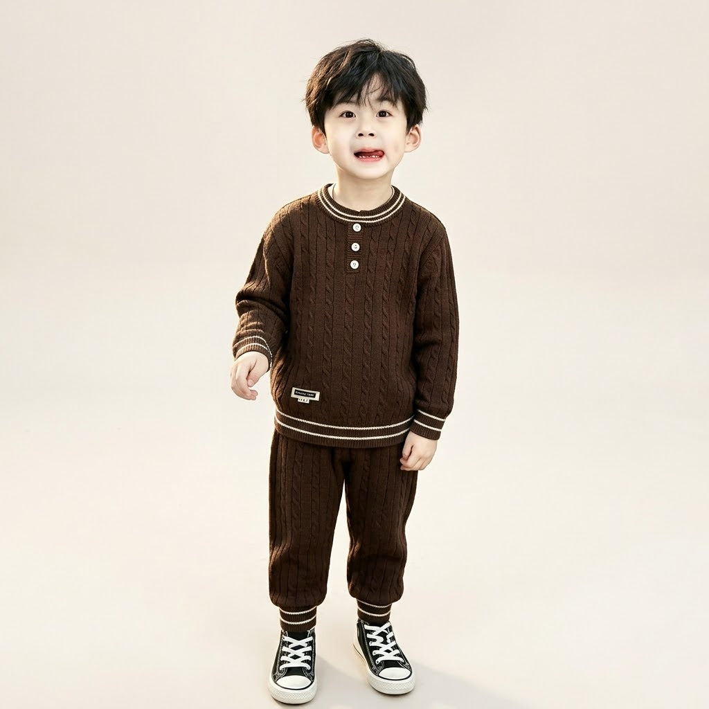 Boys Brown Knitted Sweater & Trouser Set