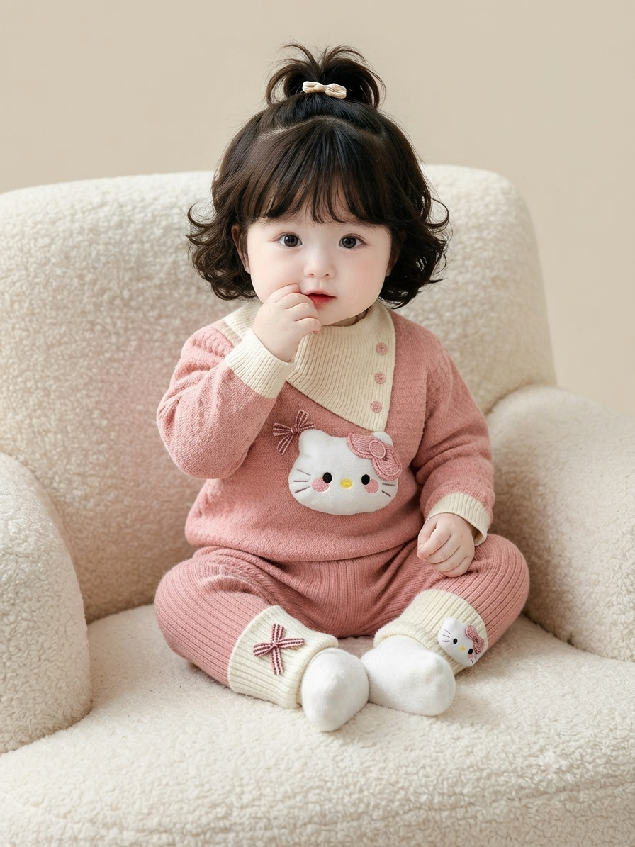 Little Miss Hello Kitty Thermal Knitwear Suit Pink