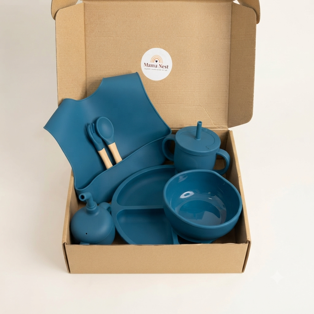 7-Piece Silicone Baby Feeding Set-Blue