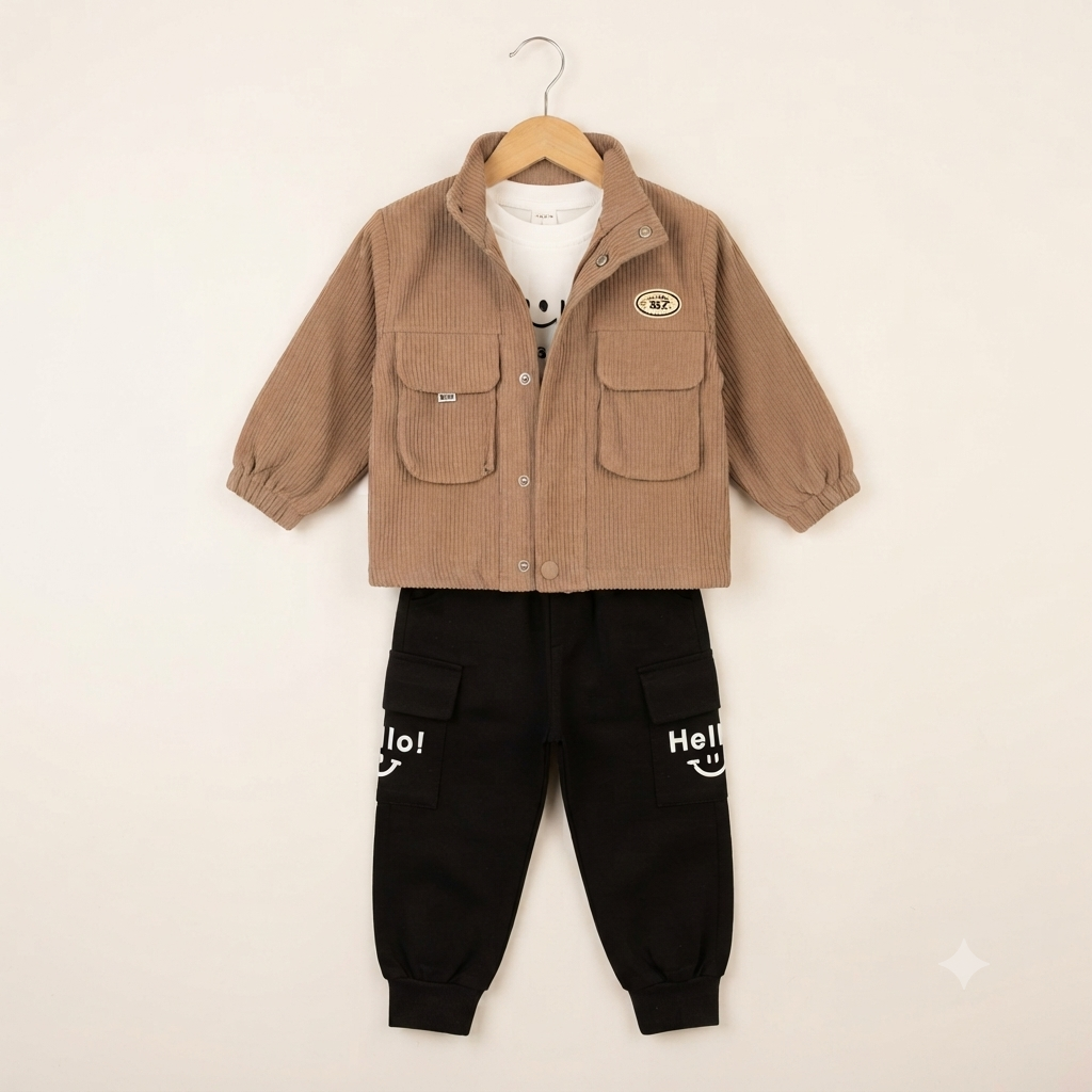 Toddler Corduroy Jacket, Graphic Tee & Cargo Pants 3-Piece Set