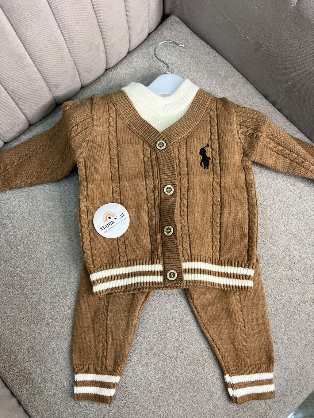 Classic Preppy Knit Cardigan-Brown