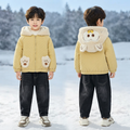 Kids Bear Hood Winter Jacket & Fur-Lined Pants Set – Yellow