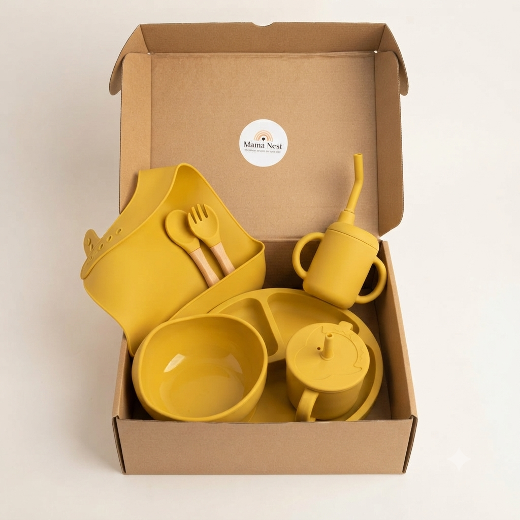 7-Piece Silicone Baby Feeding Set-Yellow