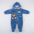 Cozy Bear Hooded Fleece Romper-Blue