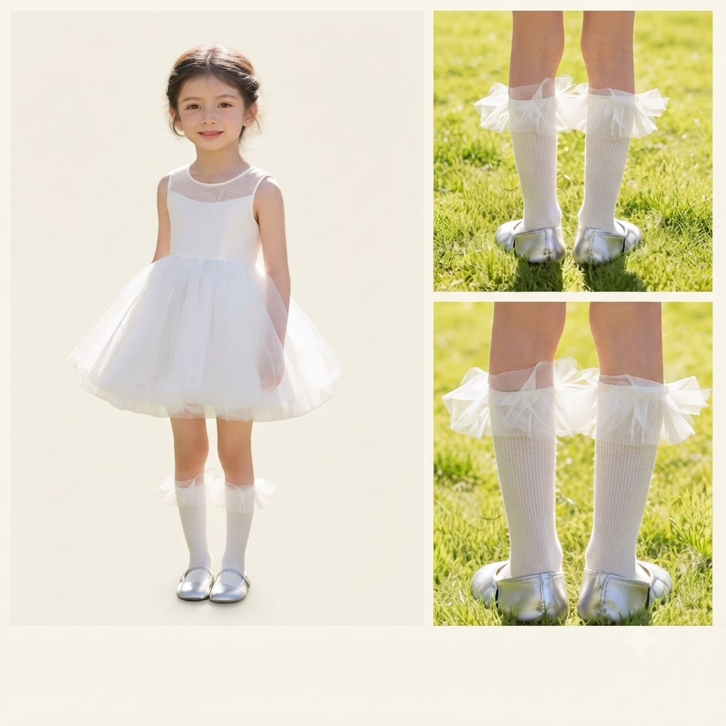 Kids Tulle Ruffle Ballerina Socks  (6M–3Y)