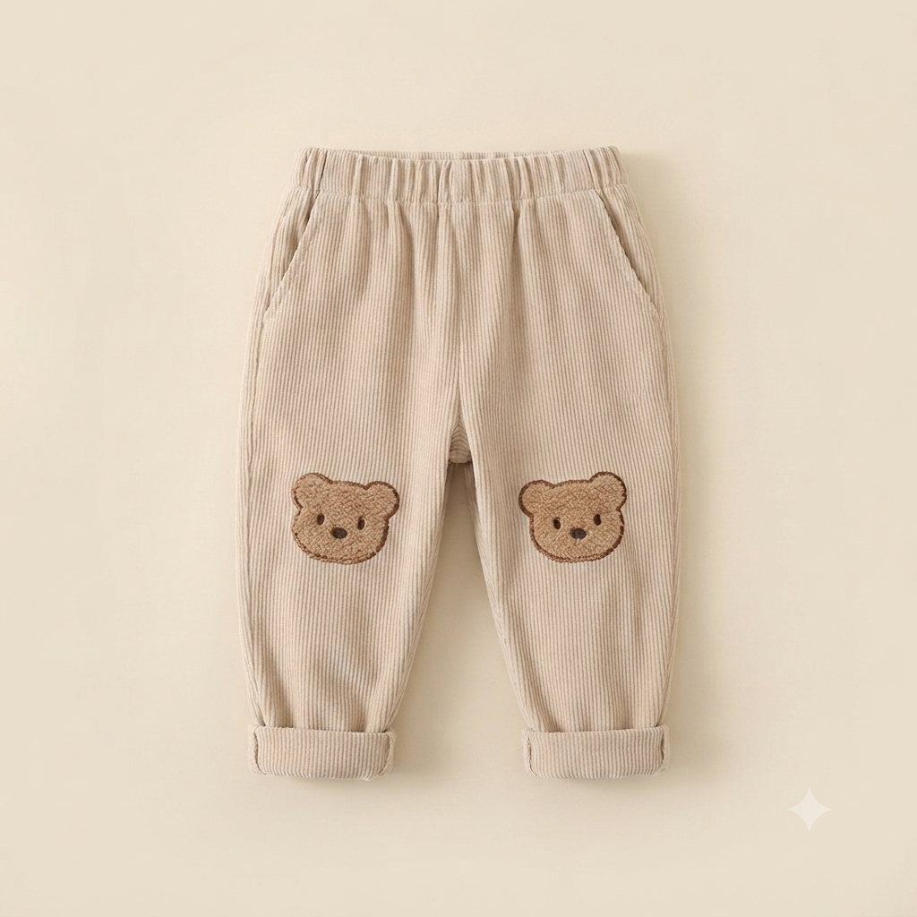 Toddler Striped Polo and Corduroy Bear Pants Set – Hunter Green