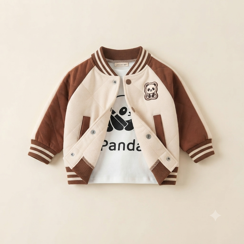 Toddler Boy Brown & Cream Panda Bomber Jacket Outfit Set