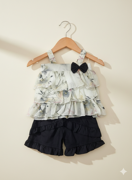 Floral Layered Baby Dress – Cream