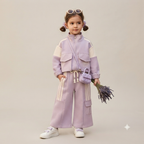 Girl's Sporty Lilac Colorblock Jogger Set with Pockets