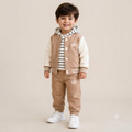 Baby Boy 3-Piece Varsity Jacket, Striped Hoodie, and Jogger Set-Brown