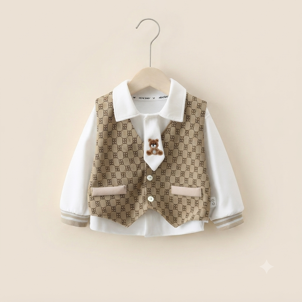 Gentleman Geometric Vest and Pants Set – Light Beige