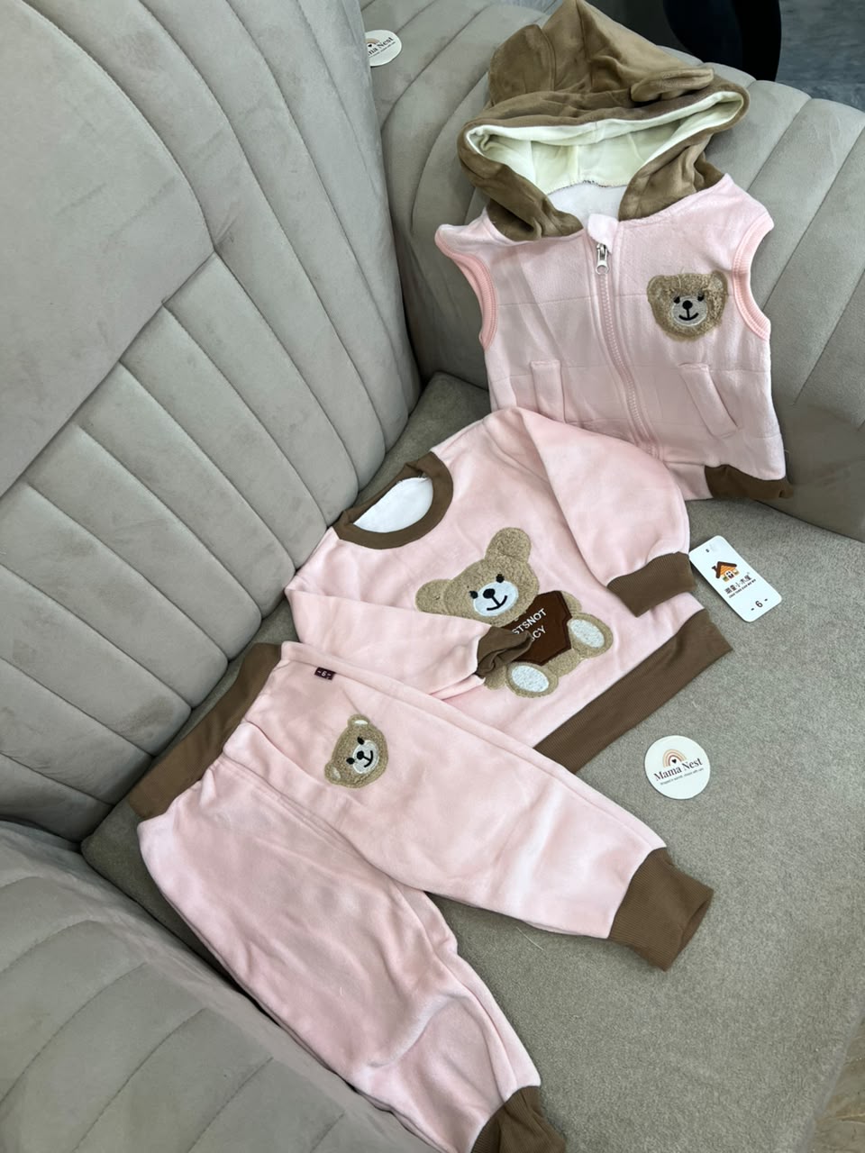 Girls' 3-Piece Fleece-Lined Velvet Teddy Set