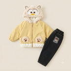 Kids Bear Hood Winter Jacket & Fur-Lined Pants Set – Yellow