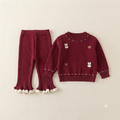 Cozy Bunny Embroidered Knit- Red