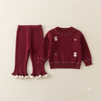 Cozy Bunny Embroidered Knit- Red