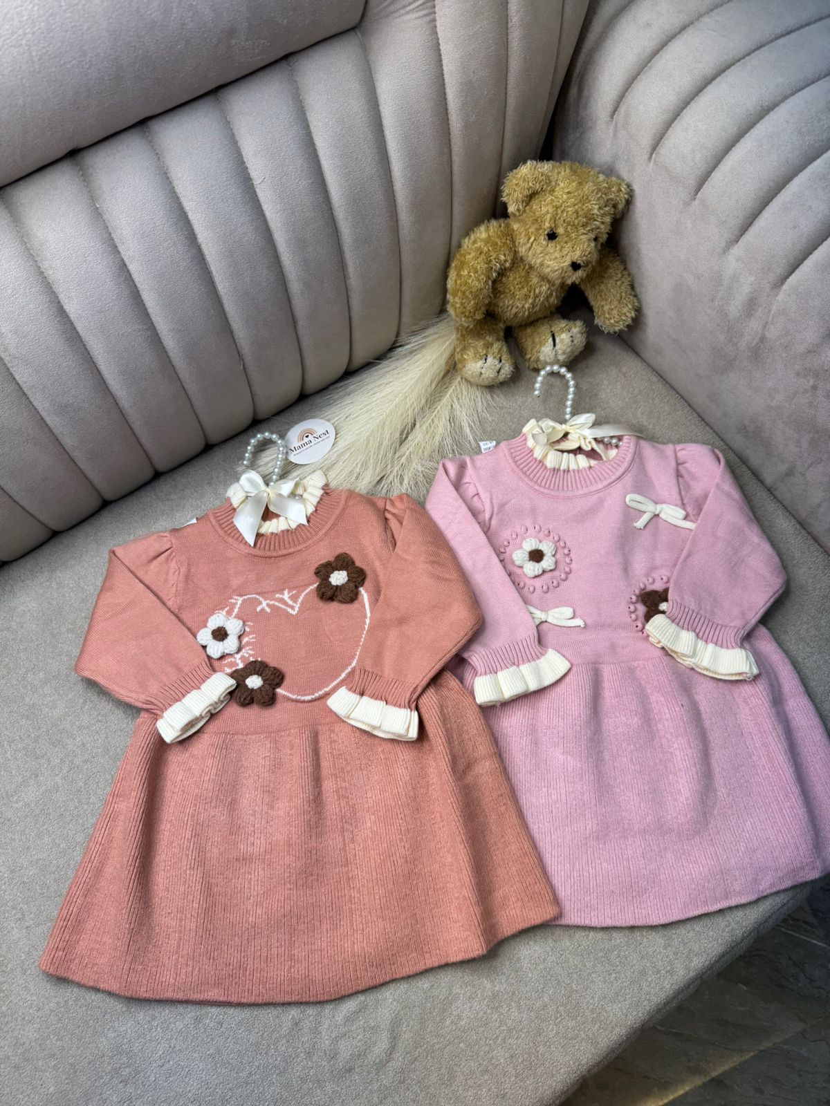 Floral Knit Winter Frock – Soft & Cozy Collection