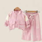 Girl's Sporty Pink Colorblock Jogger Set with Pockets