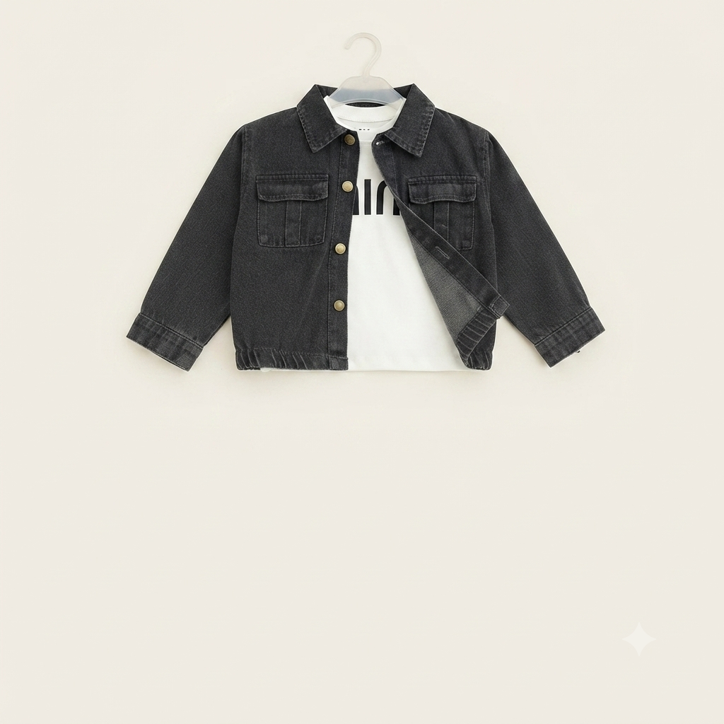 Toddler Black Denim Jacket and Cargo Joggers Set