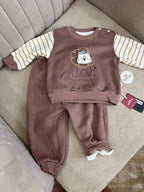 Brown Lion Fleece Sweatshirt & Jogger Set