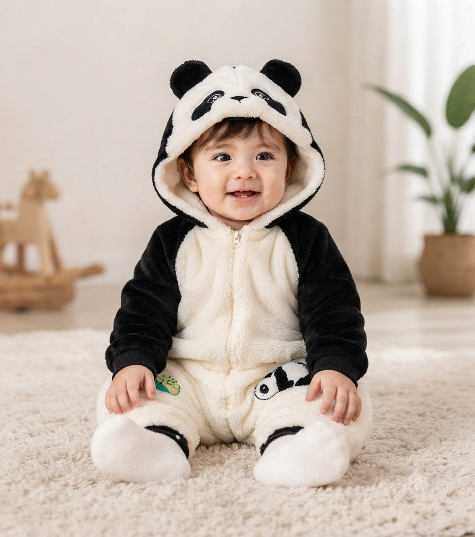 Panda Snuggle Faux Fur Hooded Romper